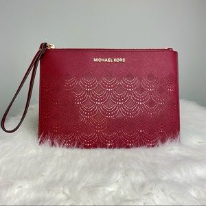 Michael Kors Mulberry / Gold XL Leather Zip Clutch
